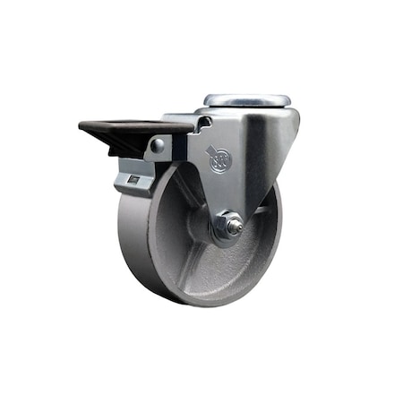 Service Caster 4'' Semi Steel Wheel Swivel Bolt Hole Caster with Posi Lock Brake SCC-BH20S414-SSS-PLB
